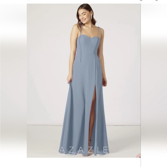 Azazie Rosey Dusty Blue Bridesmaid Prom Dress - Picture 1 of 8